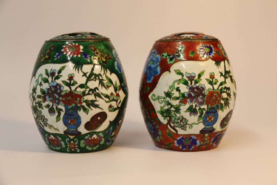 A Pair Of Japanese Cloisonné Jars With Covers