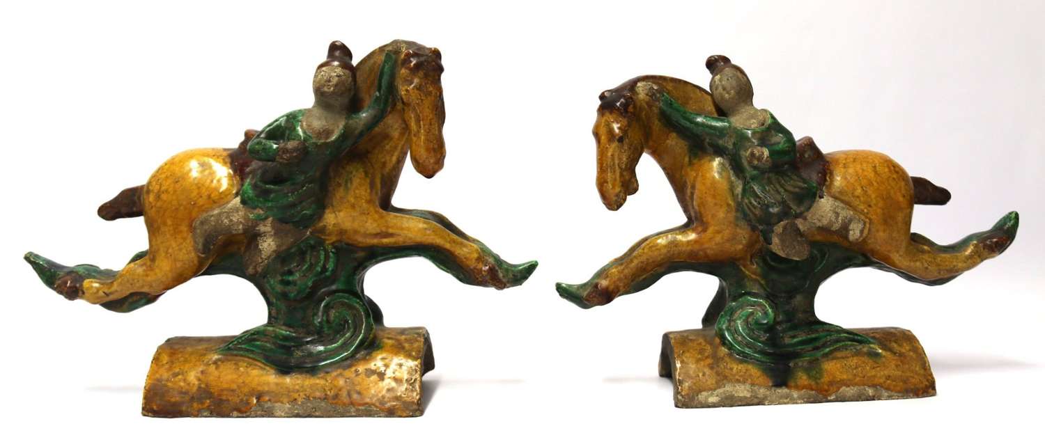 A Pair Of Chinese Pottery Ridge Tiles