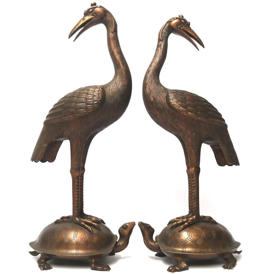 A Large Pair Of Japanese Bronze Storks
