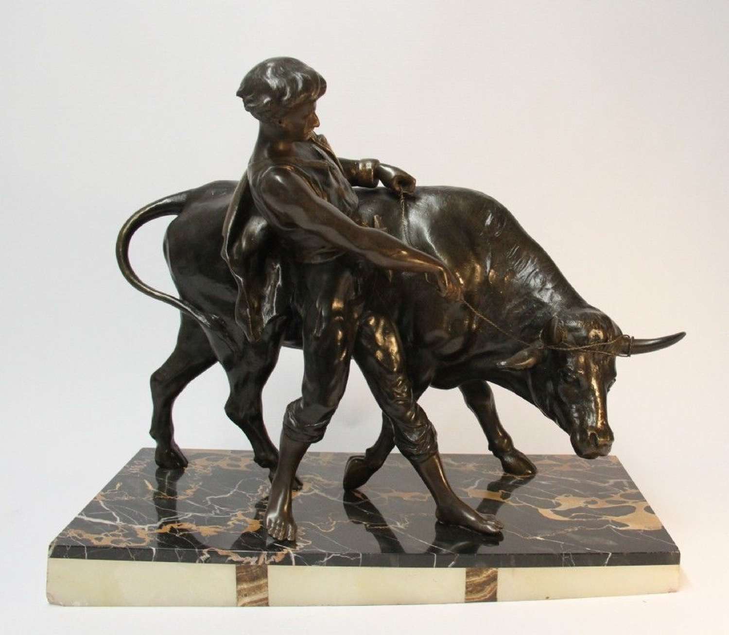 French Spelter  Sculpture  With Bull 20th  Century