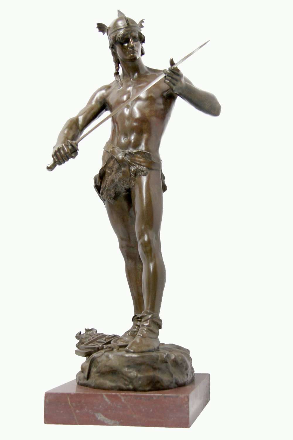 Impressive Bronze Figure Of A Warrior, Sword Of Valor