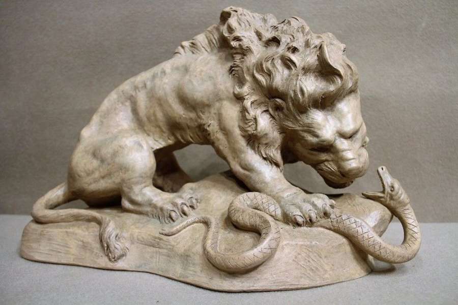 A Terracotta Study Of A Lion