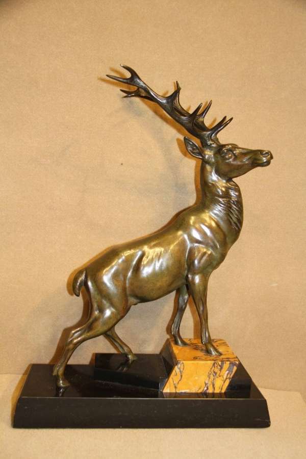 A Large French Bronze Stag