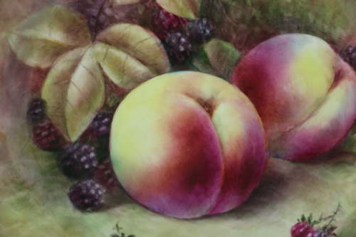 A pair of hand painted fruit plates by R Budd Worcester