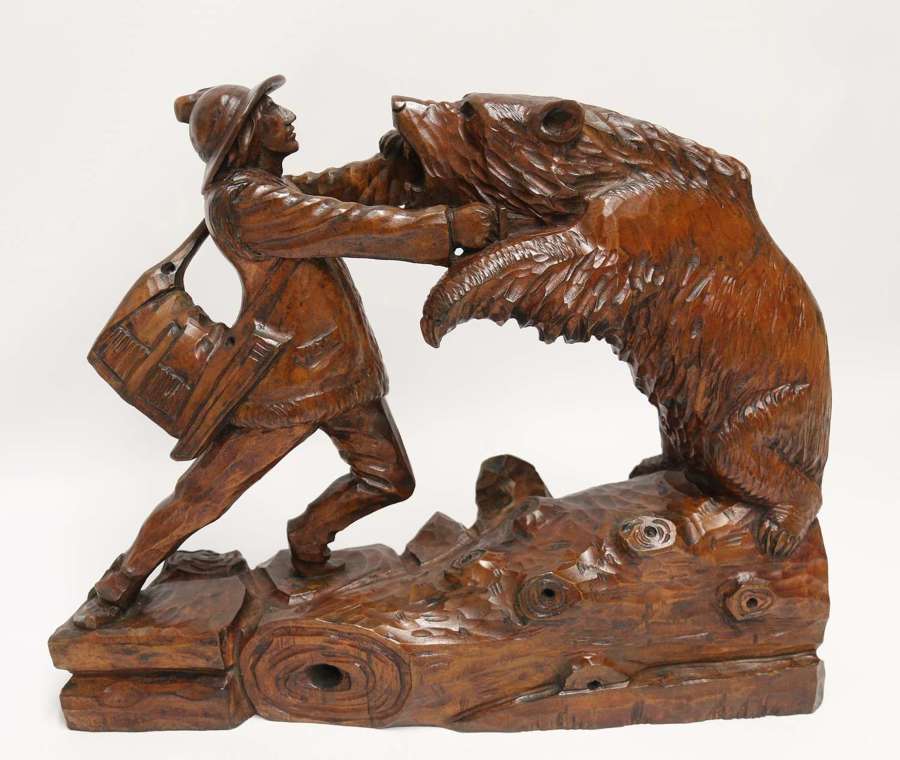 19th century Black Forest figure group "bear attacking man"
