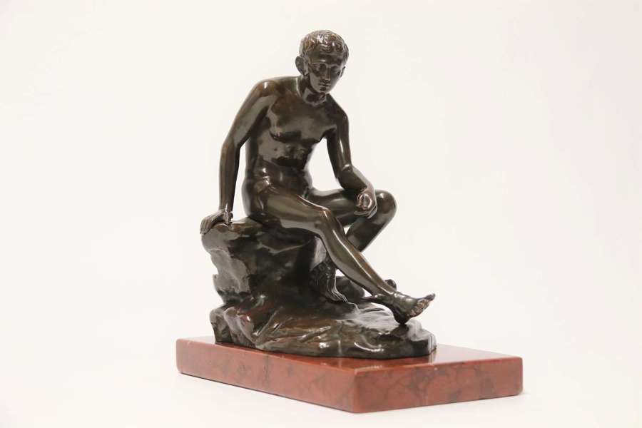 19th century bronze figure of "seated Hermes" on a marble base,c1880