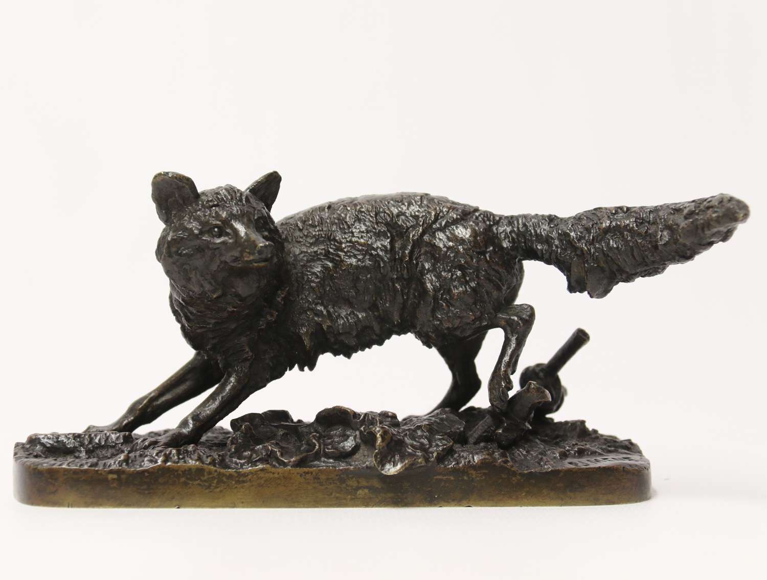 A 19th century bronze study of a vixen  fox by P J Mene