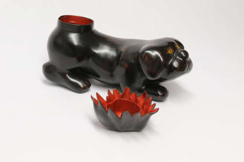 19th century Japanese Papier Mache container in the form of a puppy