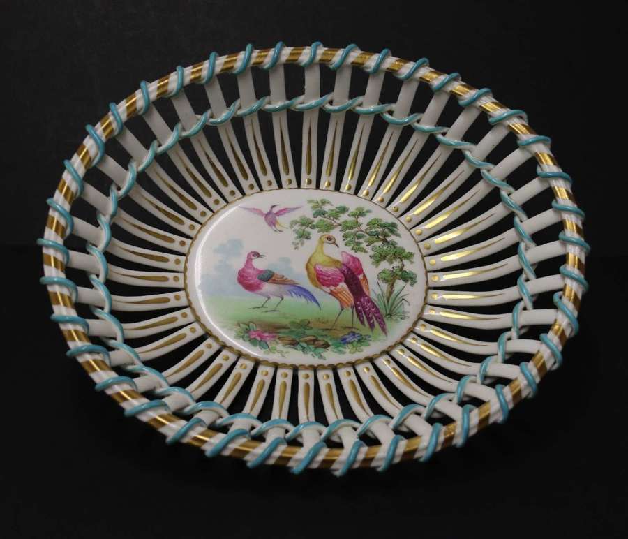 19th century French Porcelain Basket with a hand painted scene