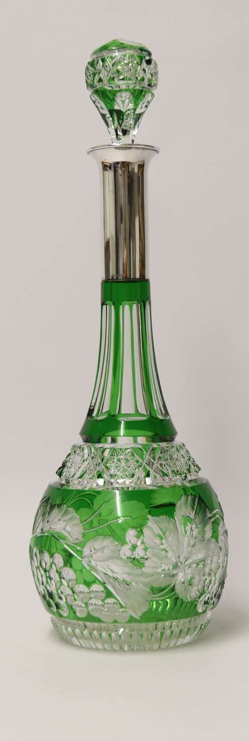 Bohemian Cut Glass and silver topped Spirit Decanter, Circa 1930