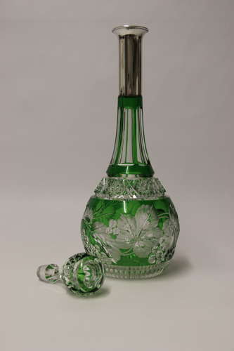 Bohemian Cut Glass and silver topped Spirit Decanter, Circa 1930