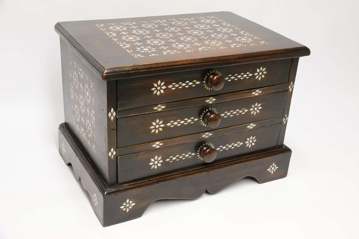 Early 20th century inlaid hardwood Anglo Indian collectors chest
