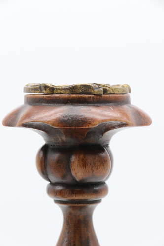 English 19th century carved walnut and brass mounted candlesticks