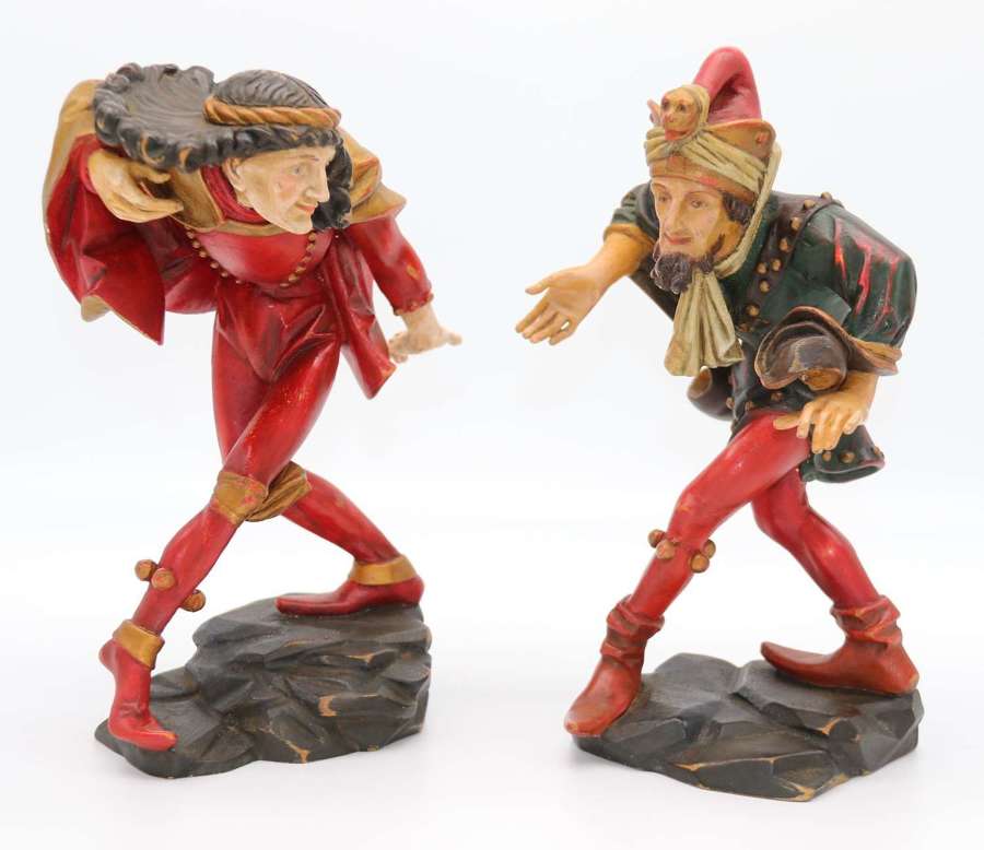 Pair of Black Forest polychrome painted jesters made from lime wood