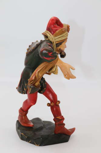 Pair of Black Forest polychrome painted jesters made from lime wood