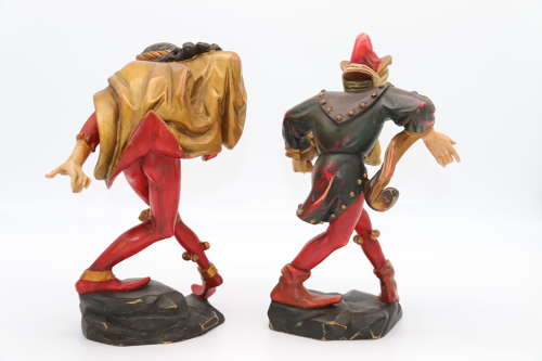 Pair of Black Forest polychrome painted jesters made from lime wood