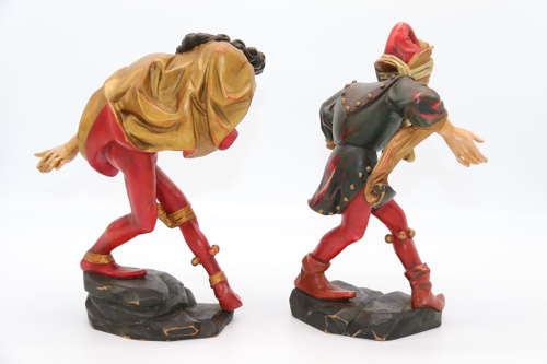 Pair of Black Forest polychrome painted jesters made from lime wood