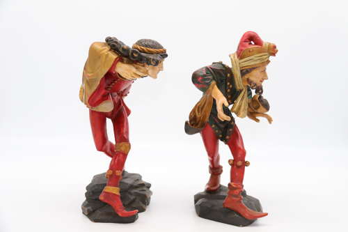 Pair of Black Forest polychrome painted jesters made from lime wood