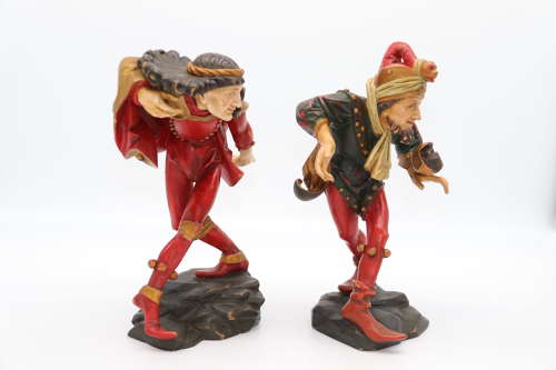 Pair of Black Forest polychrome painted jesters made from lime wood