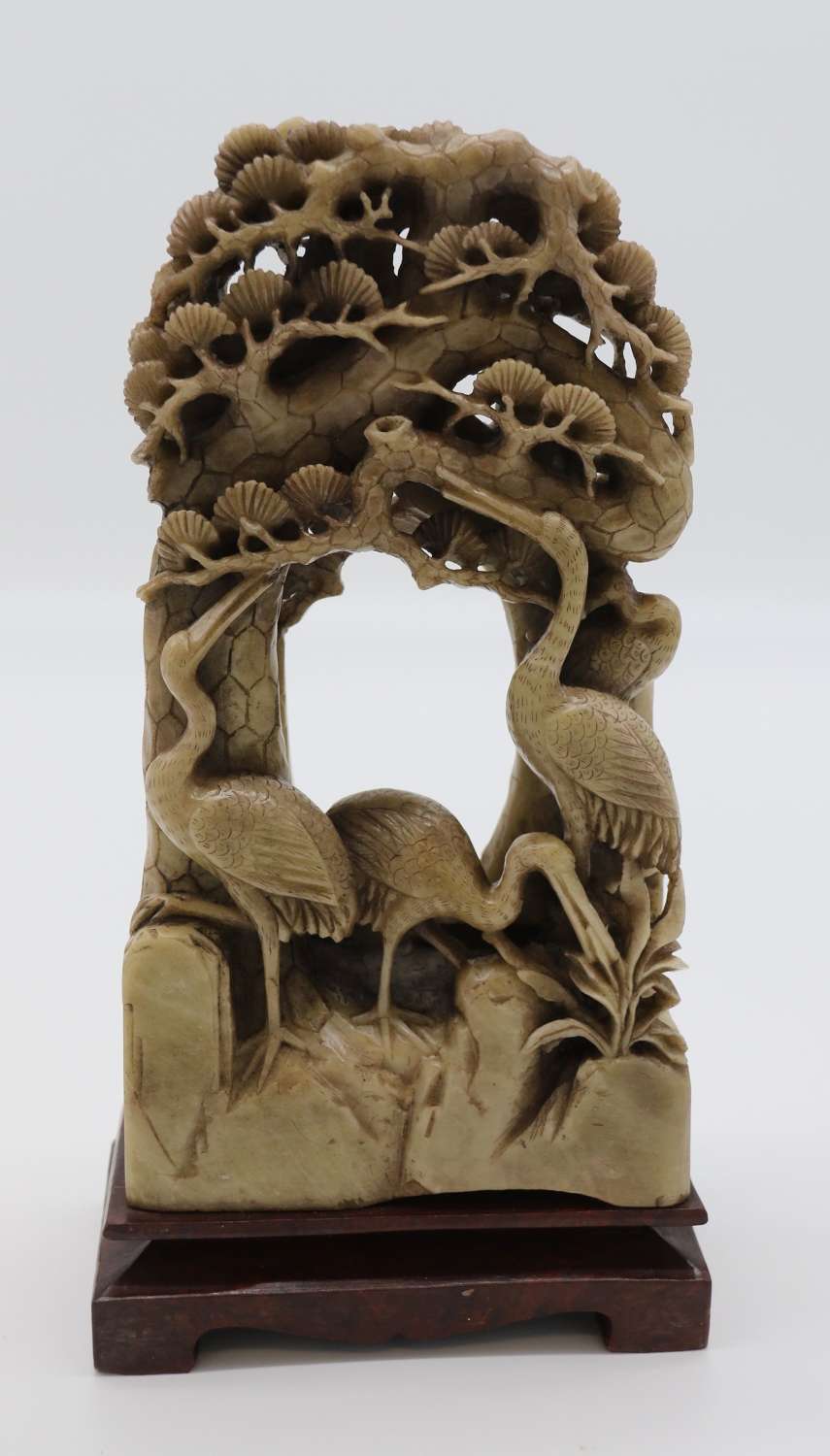 Chinese 19th C carved Soapstone figure group, circa 1900