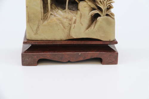 Chinese 19th C carved Soapstone figure group, circa 1900