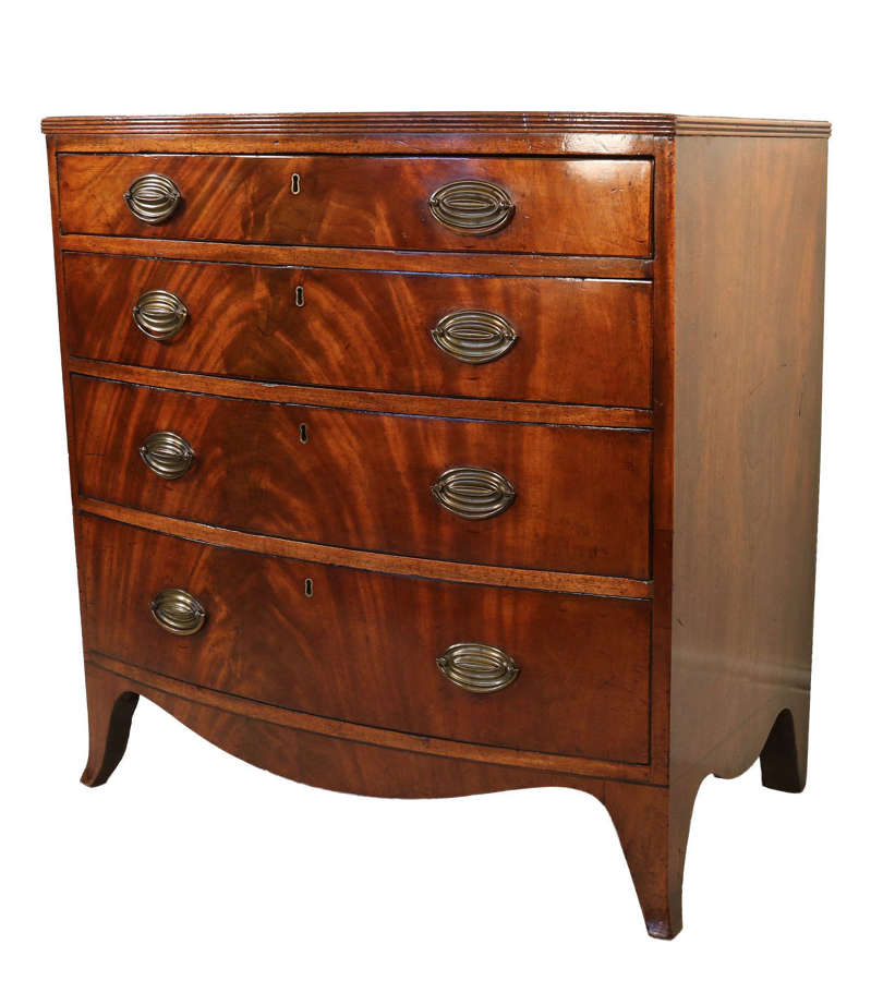 19th C flame mahogany bow fronted chest of drawers circa 1820