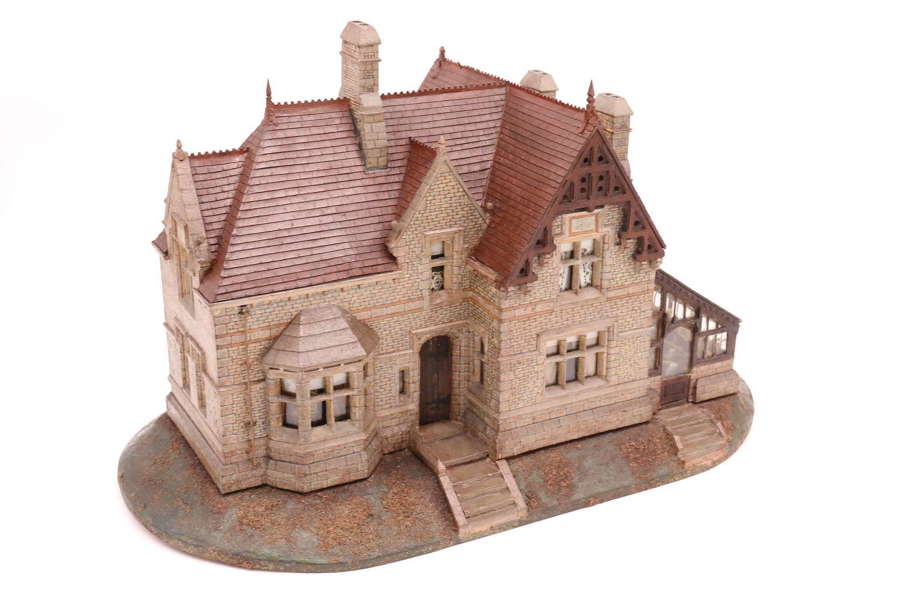 Victorian scale model Gothic stone house with glass diorama C 1860