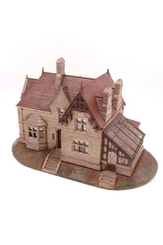 Victorian scale model Gothic stone house with glass diorama C 1860