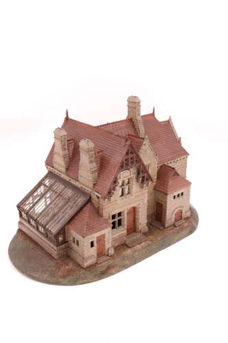 Victorian scale model Gothic stone house with glass diorama C 1860