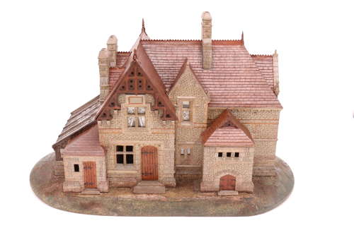 Victorian scale model Gothic stone house with glass diorama C 1860