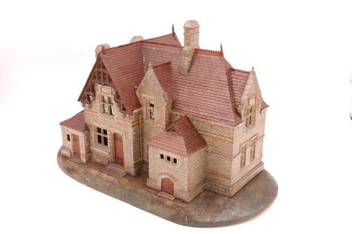 Victorian scale model Gothic stone house with glass diorama C 1860