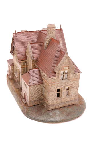 Victorian scale model Gothic stone house with glass diorama C 1860