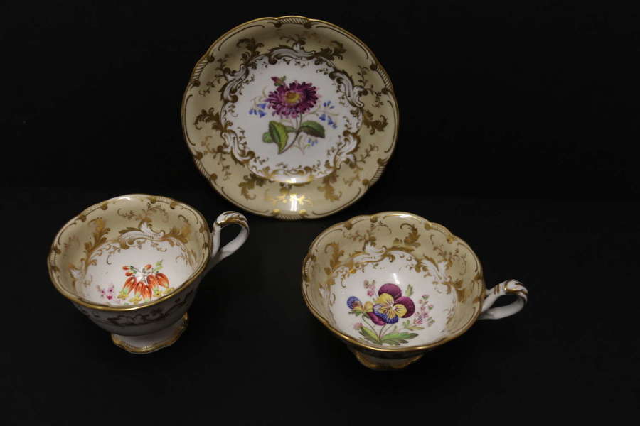 English porcelain Davenport early 19th C cabinet trio cups and saucers