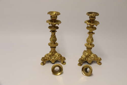 An exquisite pair of early 19th C French ormolu candlesticks C 1830