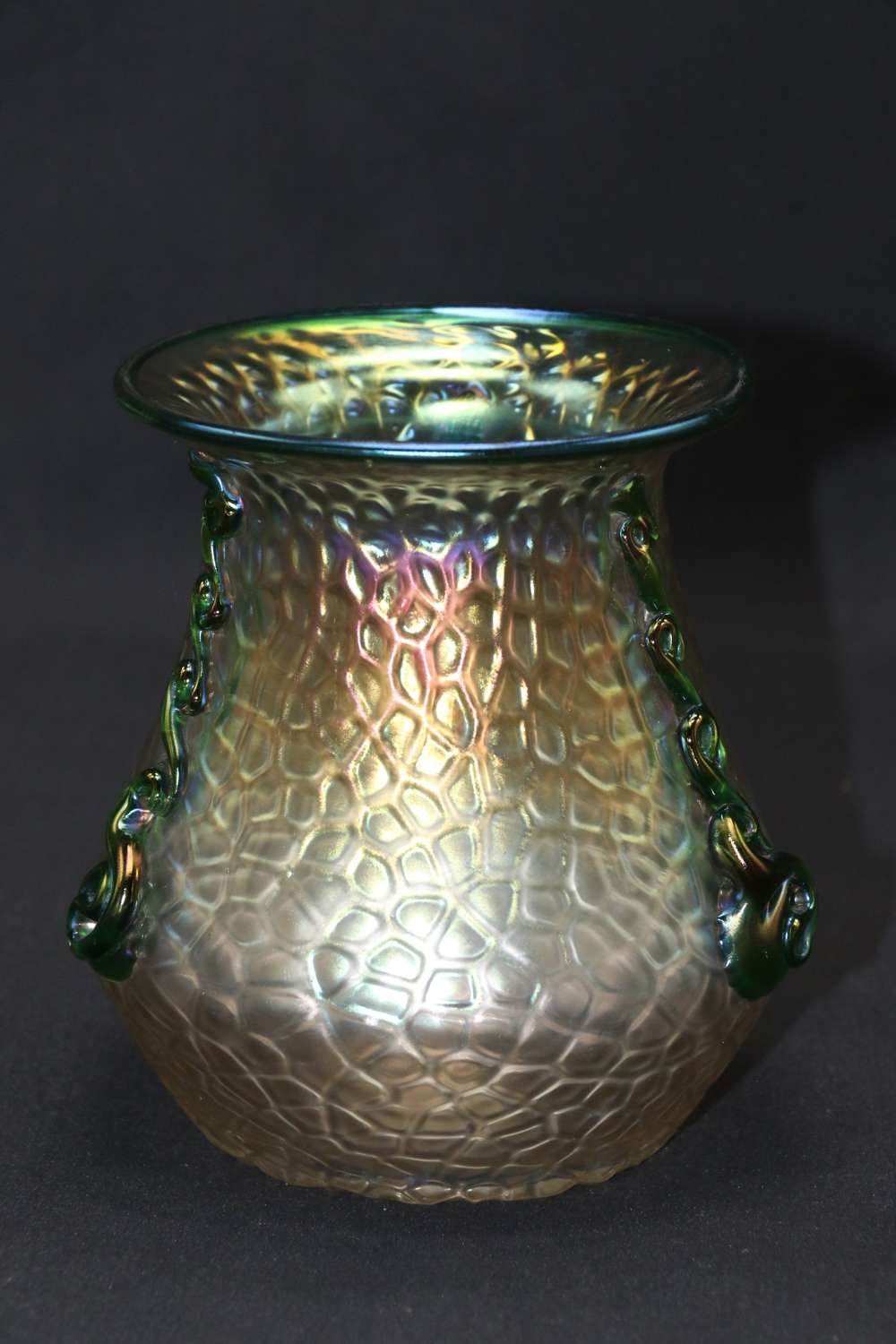 Antique Kralik glass works iridescent organic art glass vase C 1900