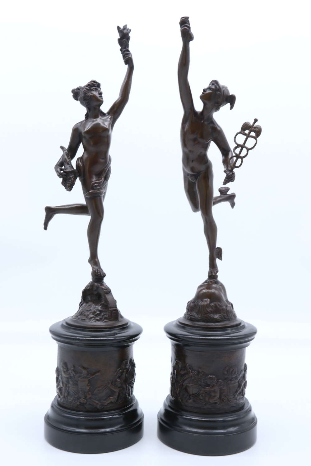 19th century pair of bonze figures of Mercury and Fortuna, circa 1880