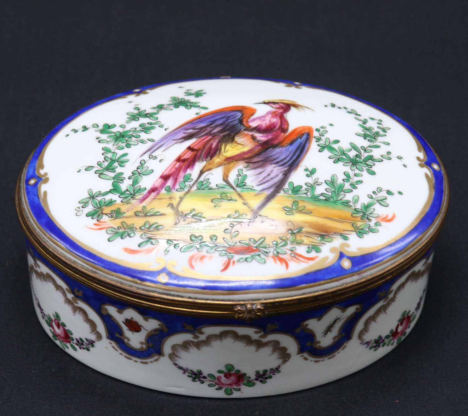 19th century French hand painted oval porcelain box by Samson of Paris