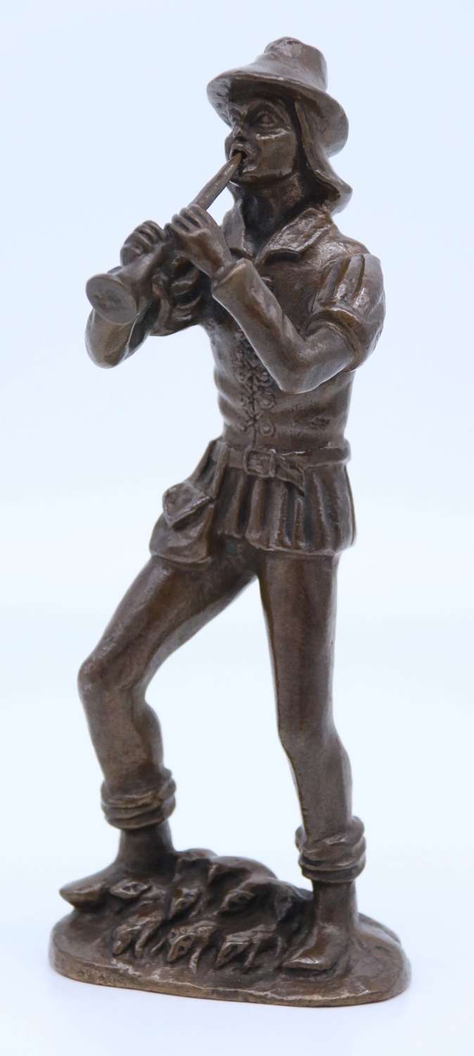 Early 20th century solid bronze sculpture of the Pied Piper