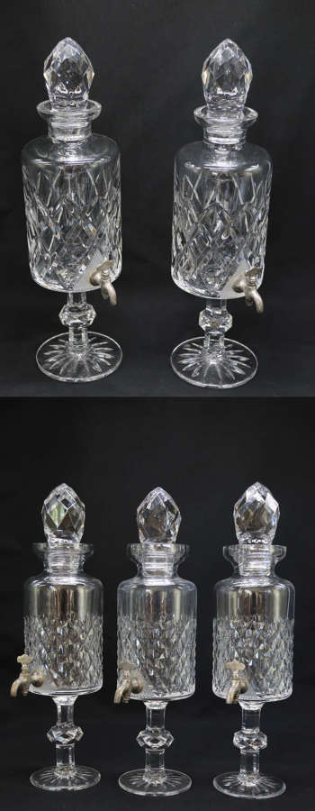 Set of 5 crystal and silver shop perfume display and dispense jars