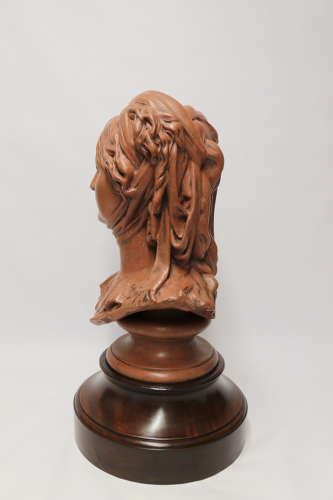 A large French terracotta bust of a beautiful medieval maiden, C 1910