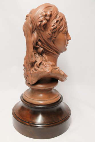 A large French terracotta bust of a beautiful medieval maiden, C 1910