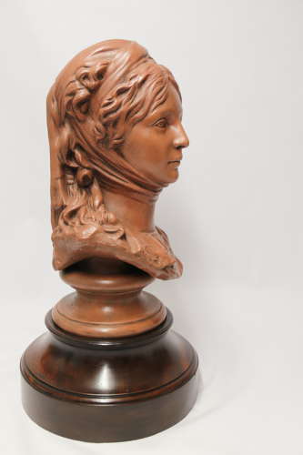A large French terracotta bust of a beautiful medieval maiden, C 1910