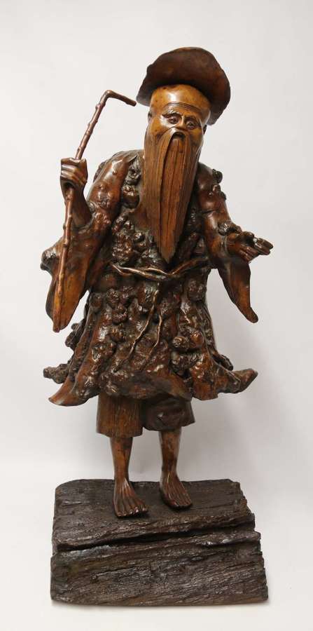 A 19th century large scale Chinese burr root wood carving, circa 1870