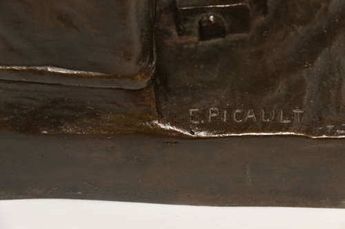 A late 19th C bronze sculpture of a blacksmith by E L Picault
