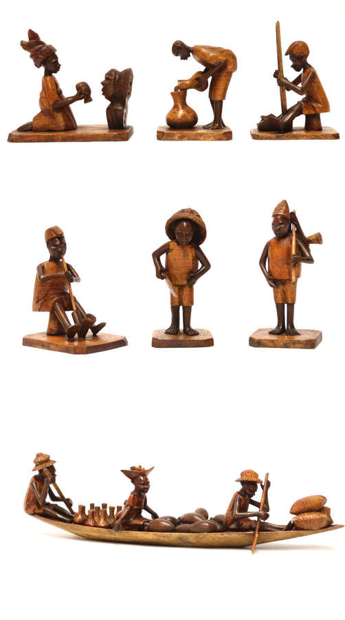 A group of 7 African hardwood carved figures, C 1920