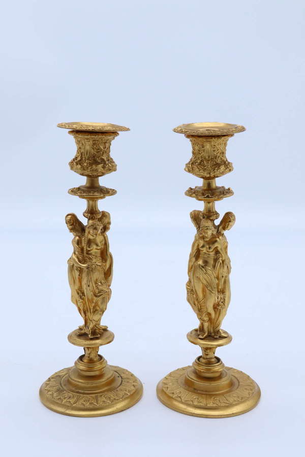 A pair of 19th century classical gilt bronze candlesticks circa 1860