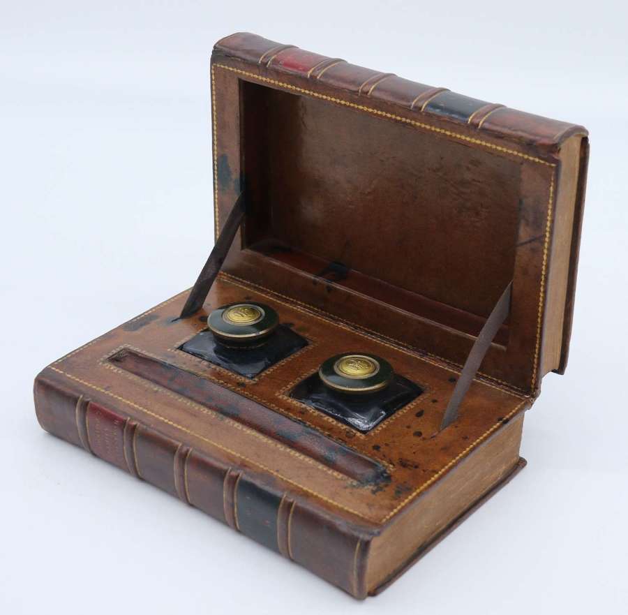 19th C desk pen and inkstand in the form of two leather bound books