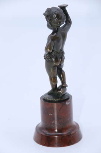 A pair of 19th century bronze putti figures on marble bases circa 1860