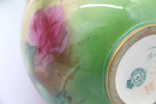 A  pair of Hadley’s Royal Worcester hand painted vases dated 1907