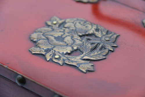 19th century Japanese red lacquer & bronze collectors cabinet C1880